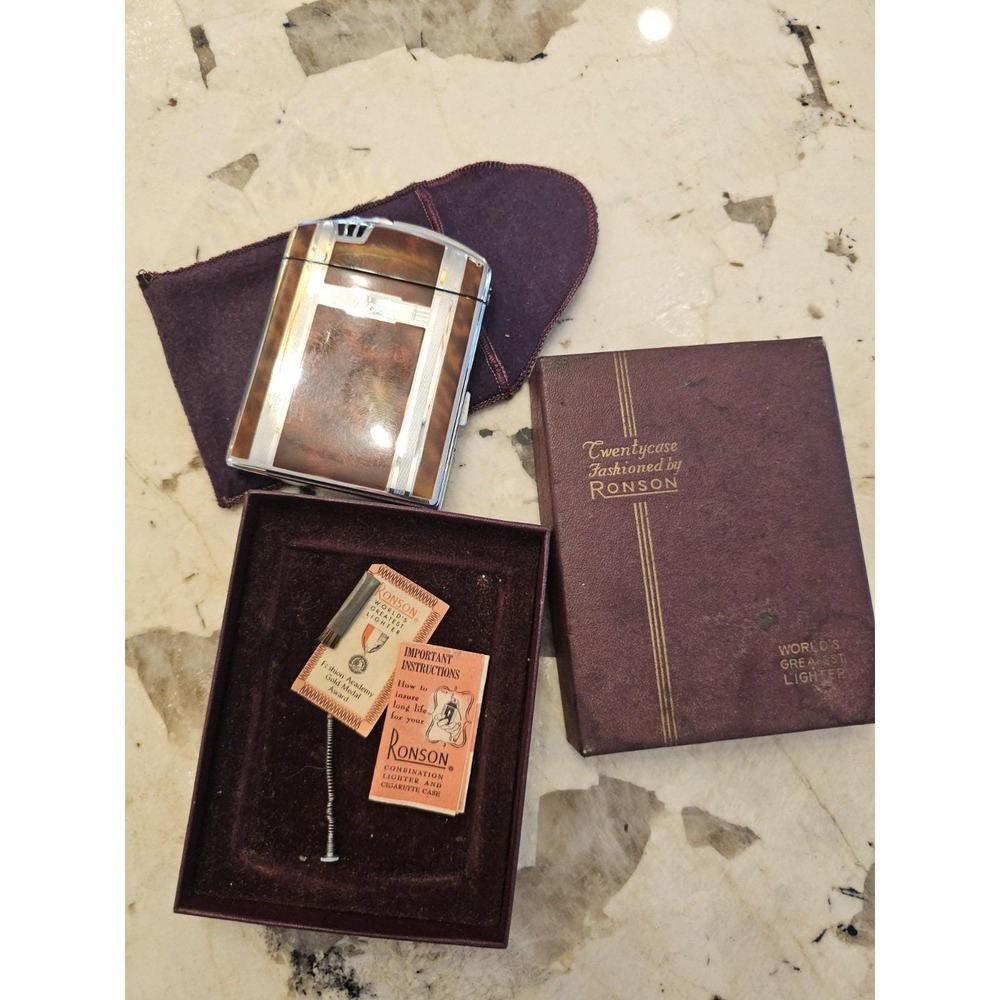 Vintage Ronson Twentycase Lighter and Cigarette Case Combo In Orignal Box